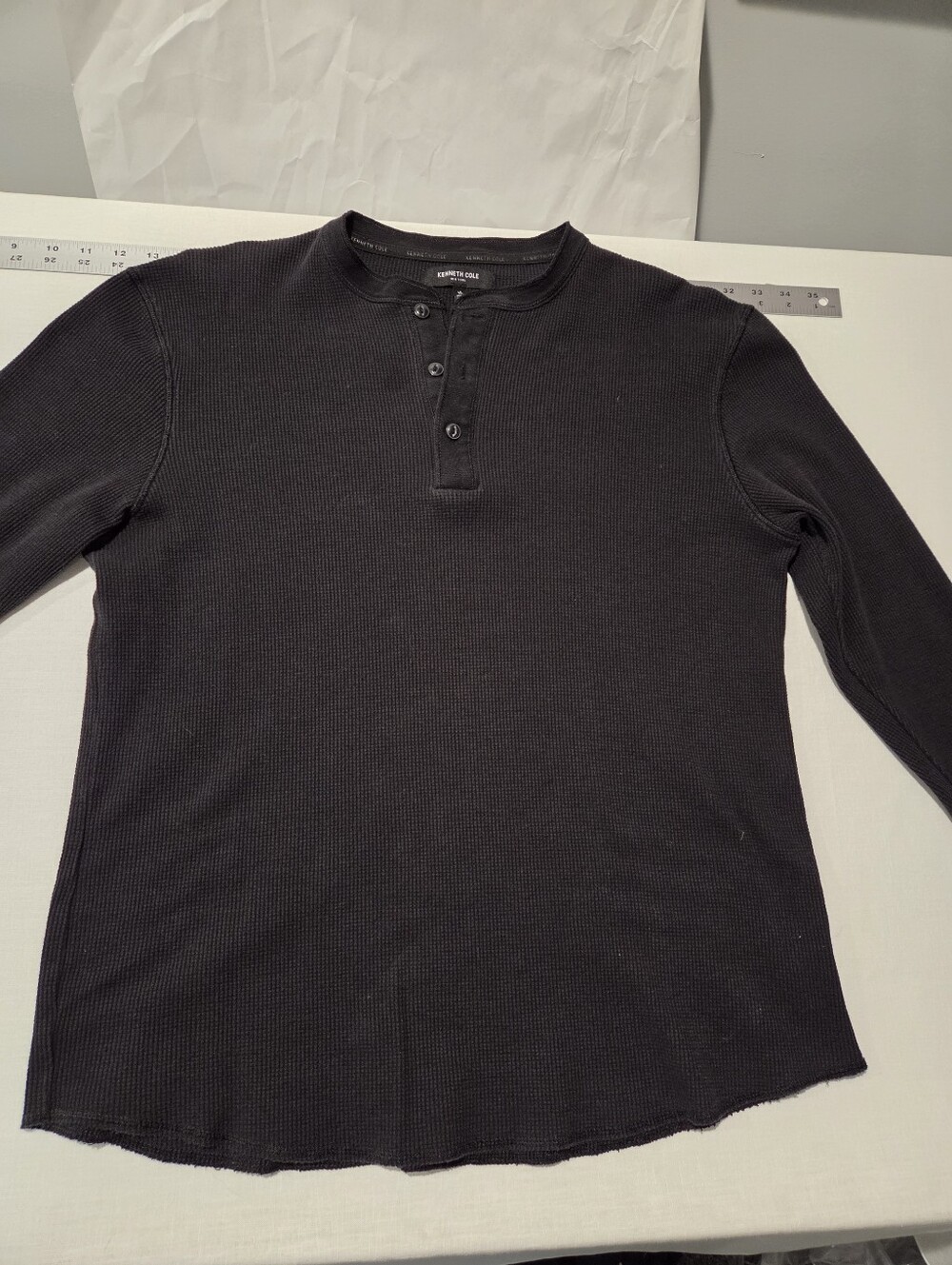 Kenneth Cole Black Waffle Henley Long-Sleeve Shirt